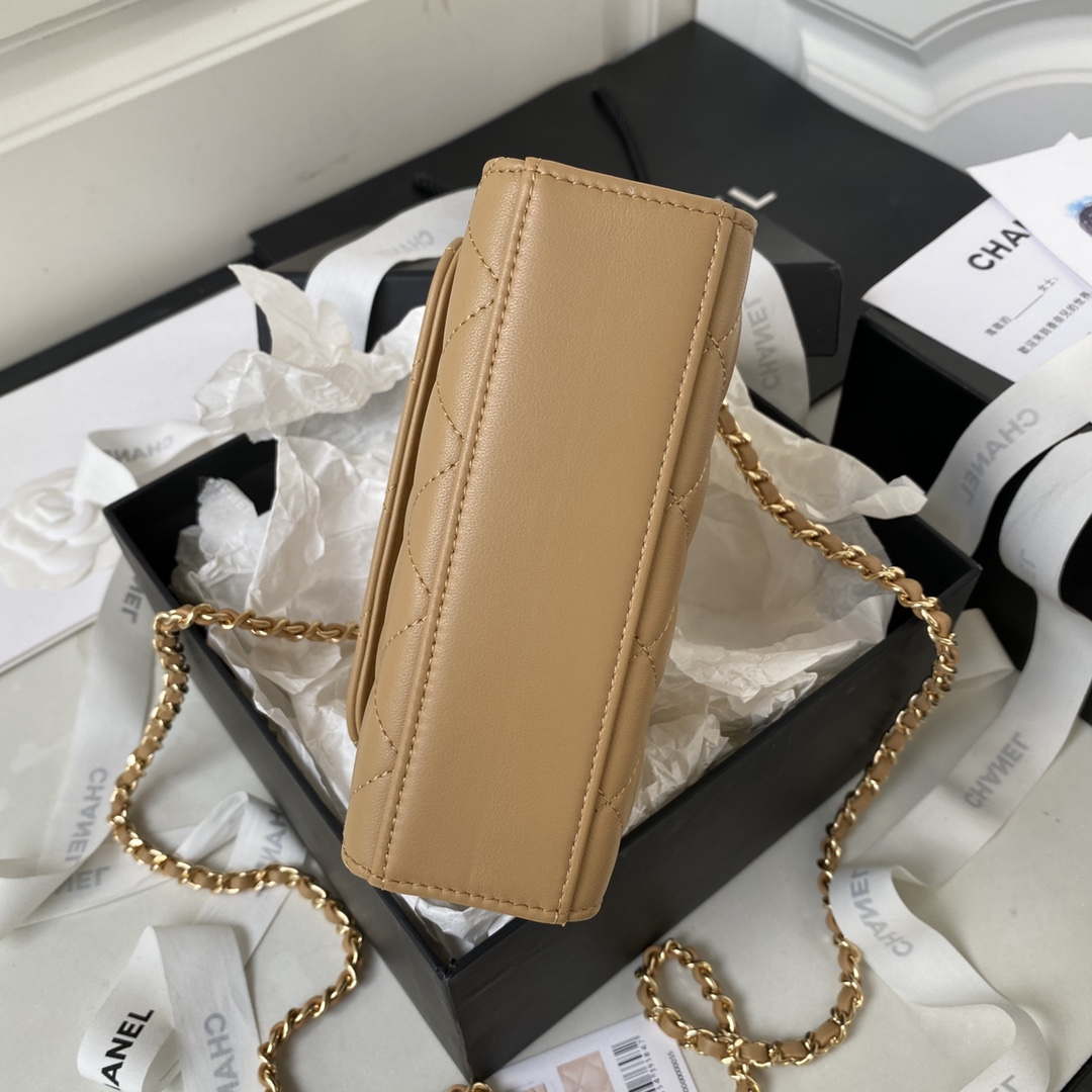 Chanel AP3513 Woc Clutch With Chain lambskin Imitation Pearls Enamel & Gold Apricot - Default Title - View 6