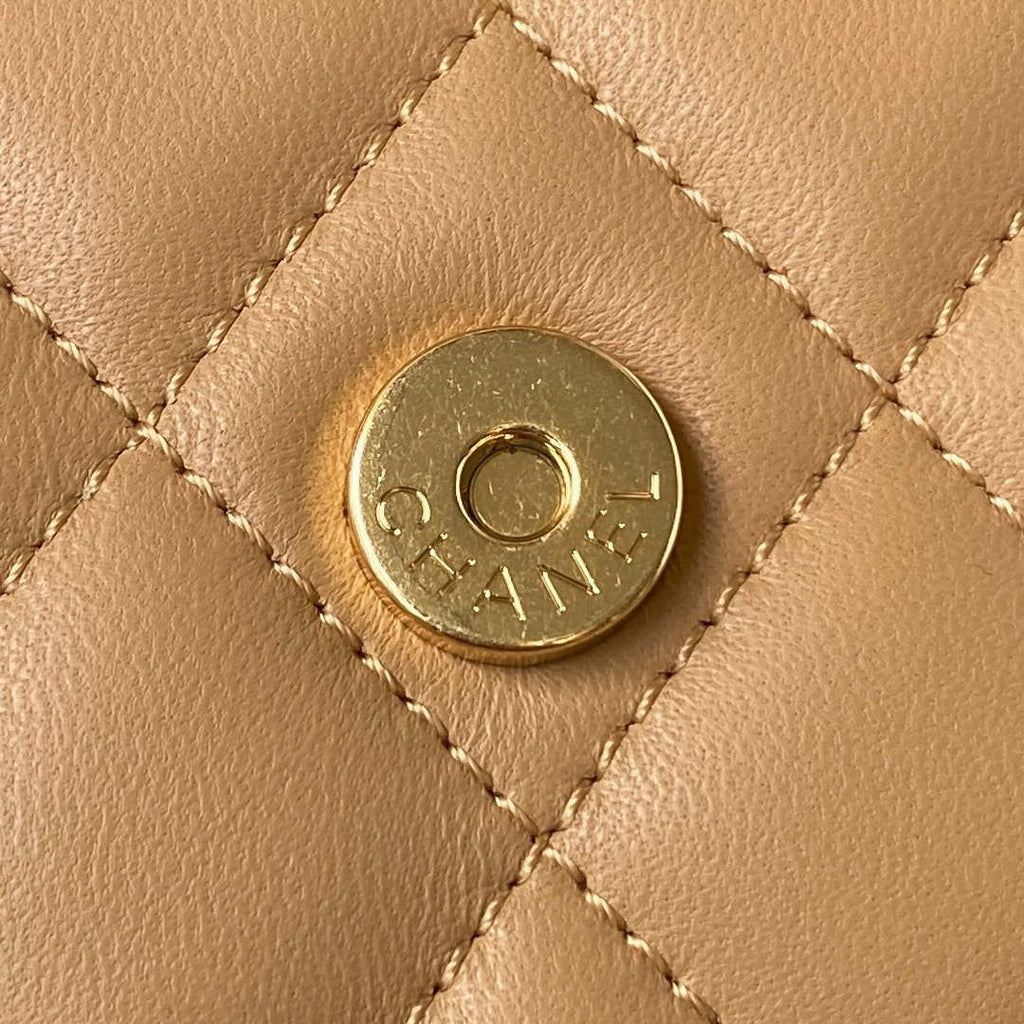 Chanel AP3513 Woc Clutch With Chain lambskin Imitation Pearls Enamel & Gold Apricot