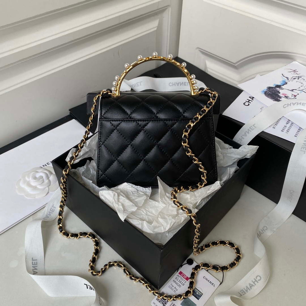 Chanel AP3513 Woc Clutch With Chain lambskin Imitation Pearls Enamel & Gold Black