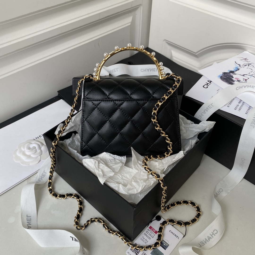 Chanel AP3513 Woc Clutch With Chain lambskin Imitation Pearls Enamel & Gold Black - Default Title - View 2