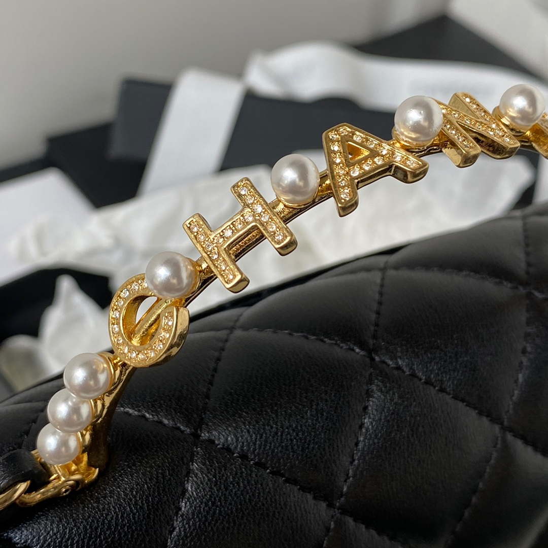 Chanel AP3513 Woc Clutch With Chain lambskin Imitation Pearls Enamel & Gold Black - Default Title - View 4