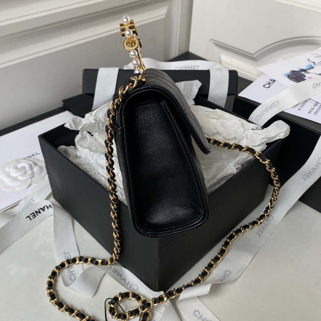 Chanel AP3513 Woc Clutch With Chain lambskin Imitation Pearls Enamel & Gold Black