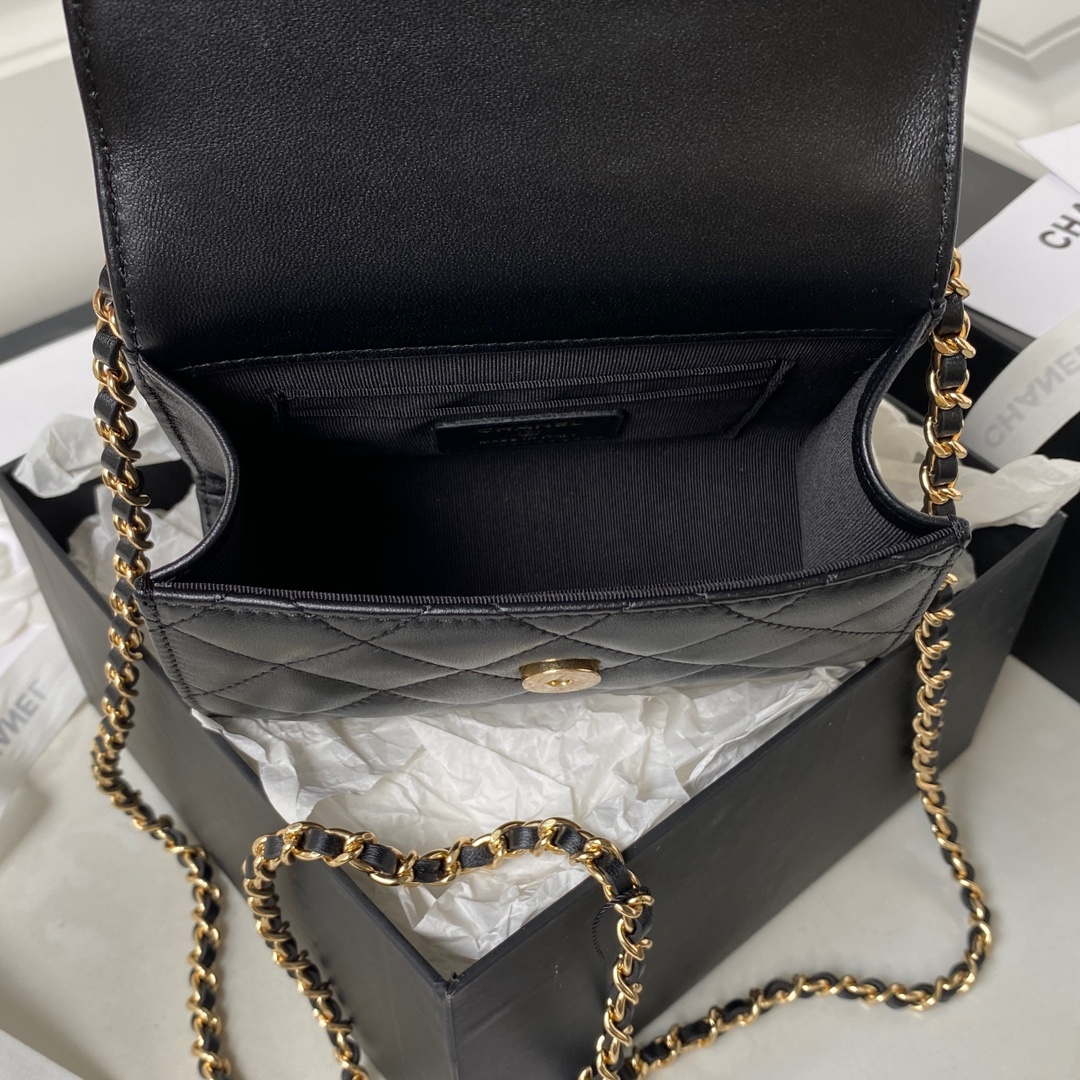 Chanel AP3513 Woc Clutch With Chain lambskin Imitation Pearls Enamel & Gold Black - Default Title - View 7