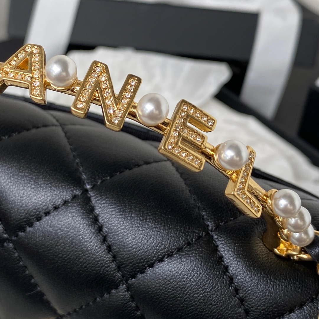 Chanel AP3513 Woc Clutch With Chain lambskin Imitation Pearls Enamel & Gold Black - Default Title - View 9