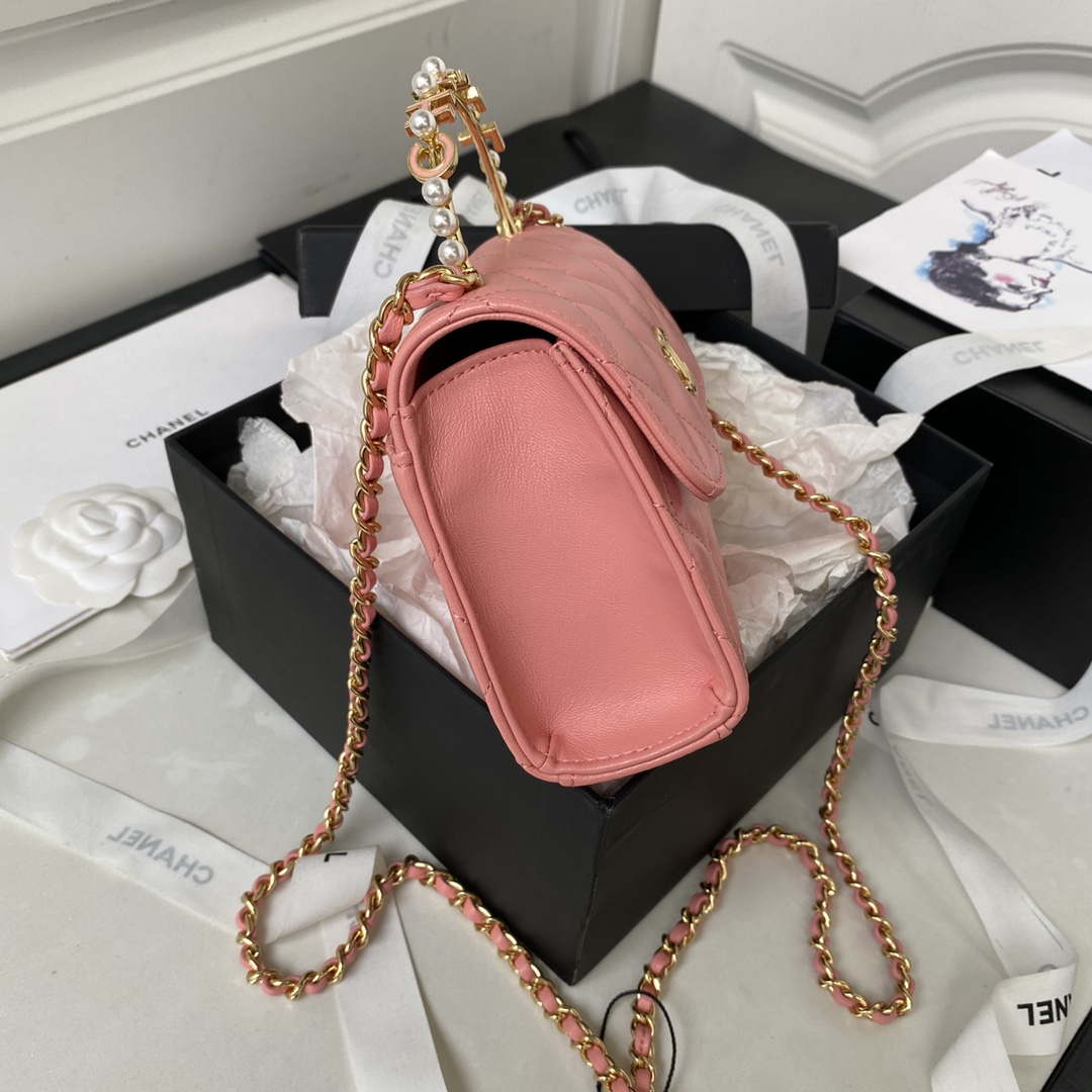 Chanel AP3513 Woc Clutch With Chain lambskin Imitation Pearls Enamel & Gold Pink - Default Title - View 6