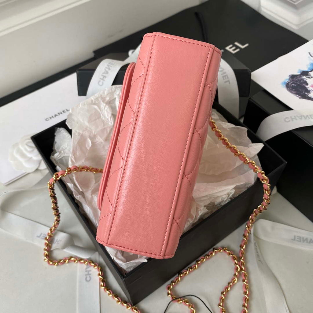 Chanel AP3513 Woc Clutch With Chain lambskin Imitation Pearls Enamel & Gold Pink