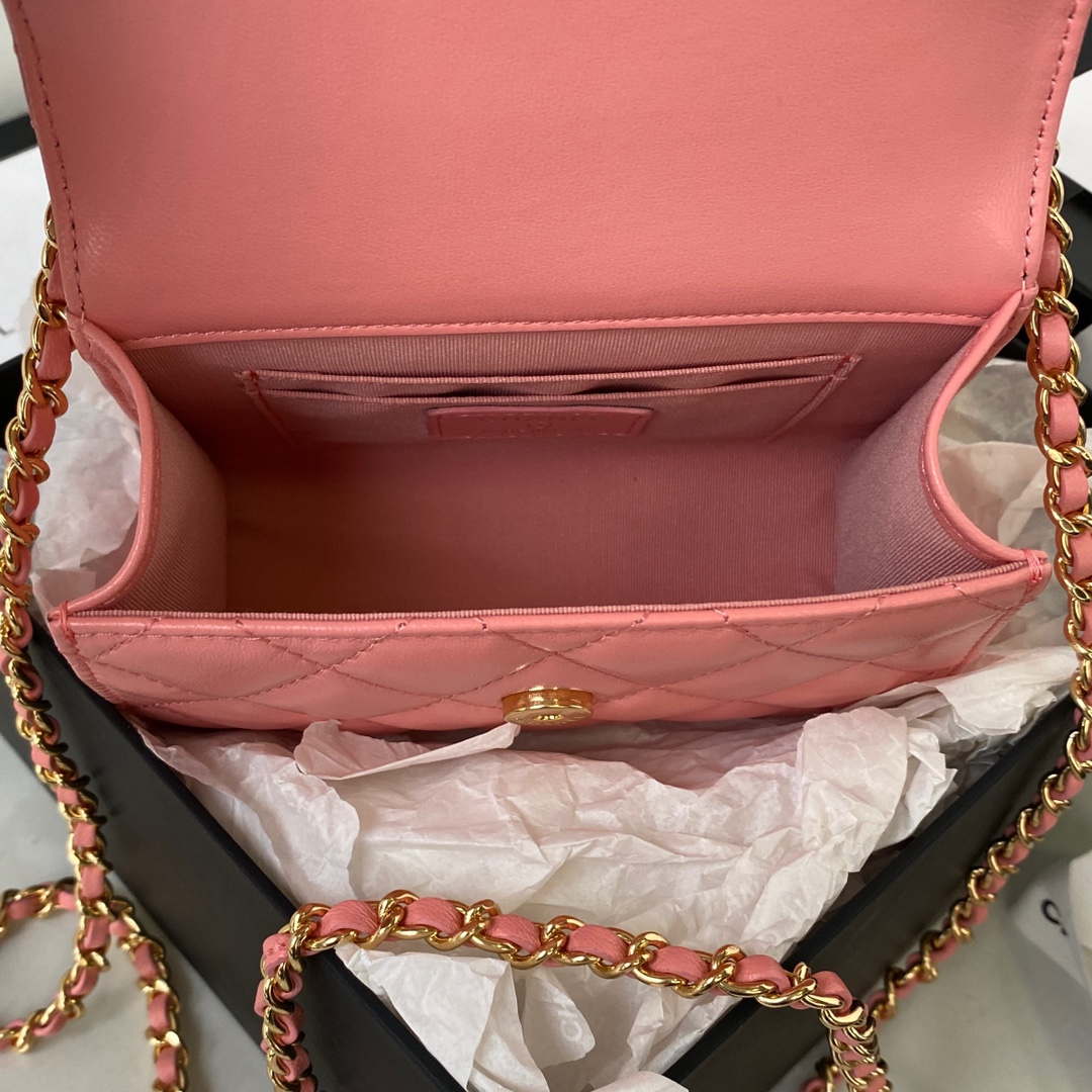 Chanel AP3513 Woc Clutch With Chain lambskin Imitation Pearls Enamel & Gold Pink - Default Title - View 8