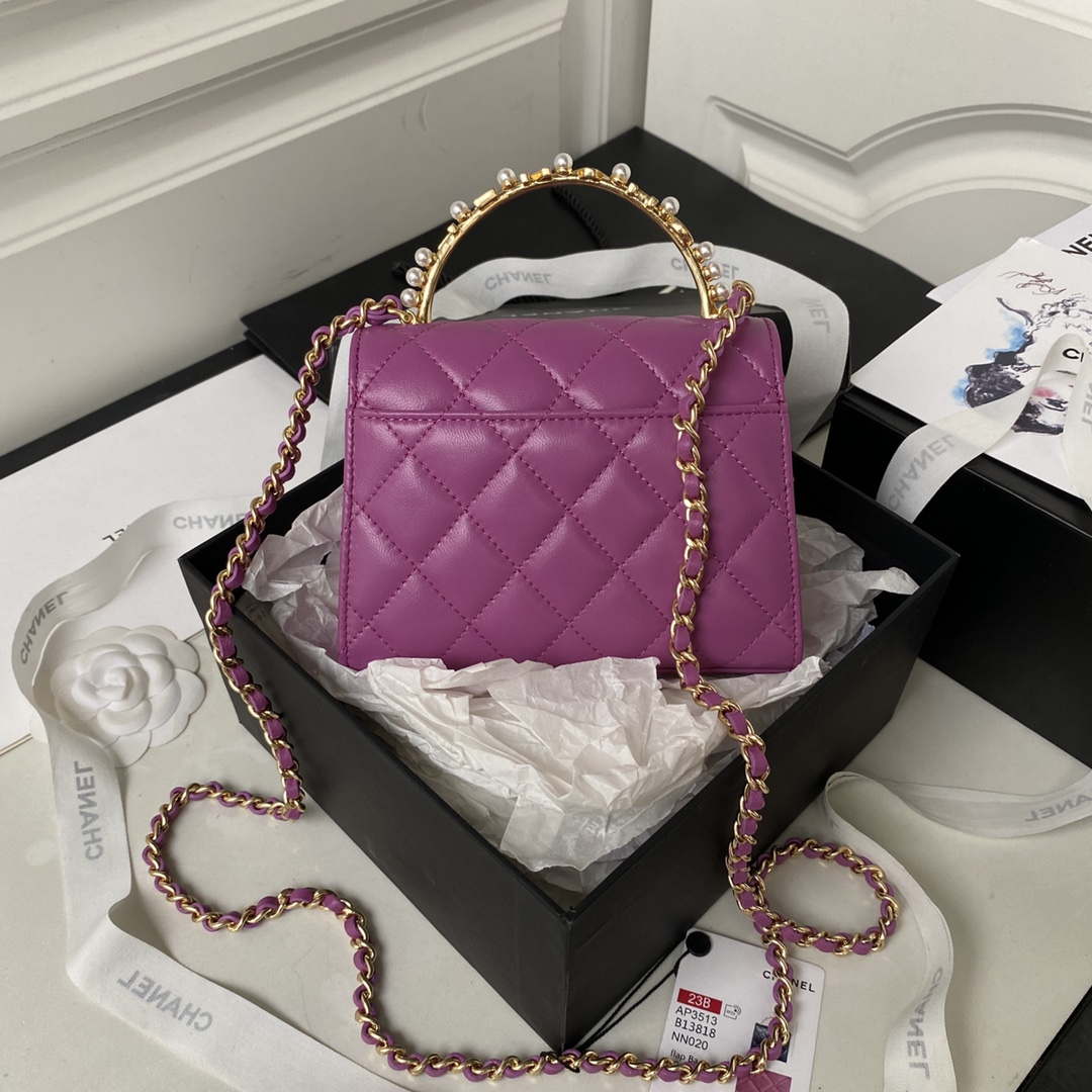 Chanel AP3513 Woc Clutch With Chain lambskin Imitation Pearls Enamel & Gold Purple - Default Title - View 2