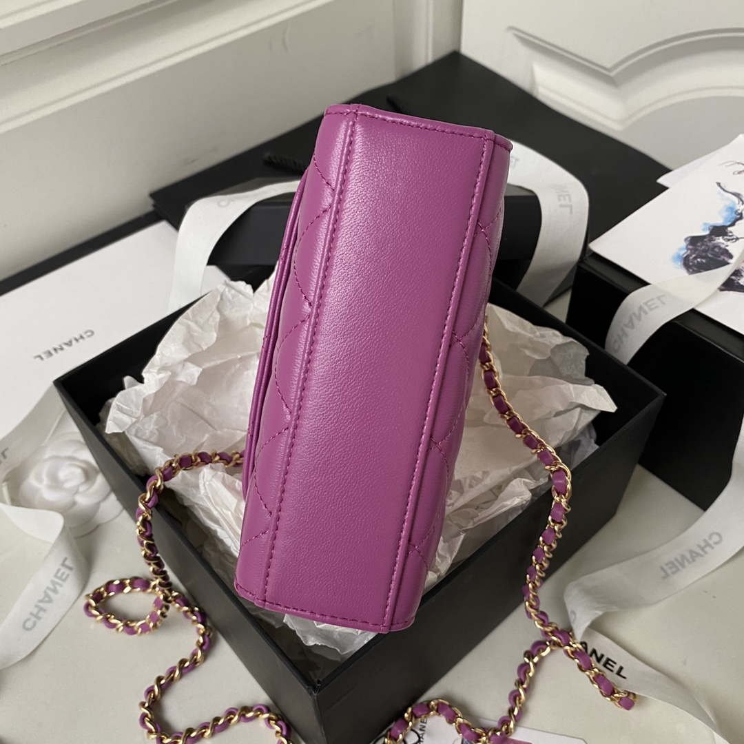Chanel AP3513 Woc Clutch With Chain lambskin Imitation Pearls Enamel & Gold Purple - Default Title - View 7