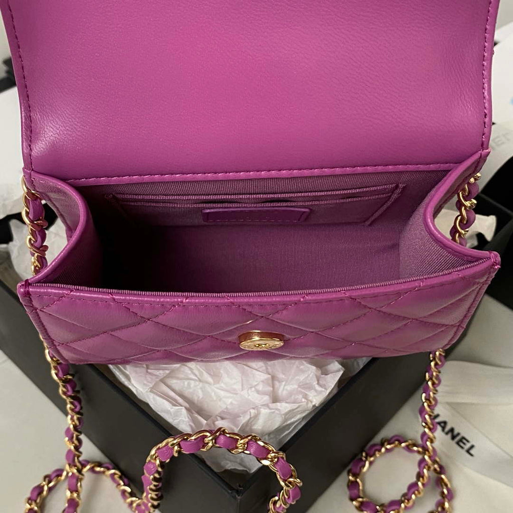Chanel AP3513 Woc Clutch With Chain lambskin Imitation Pearls Enamel & Gold Purple