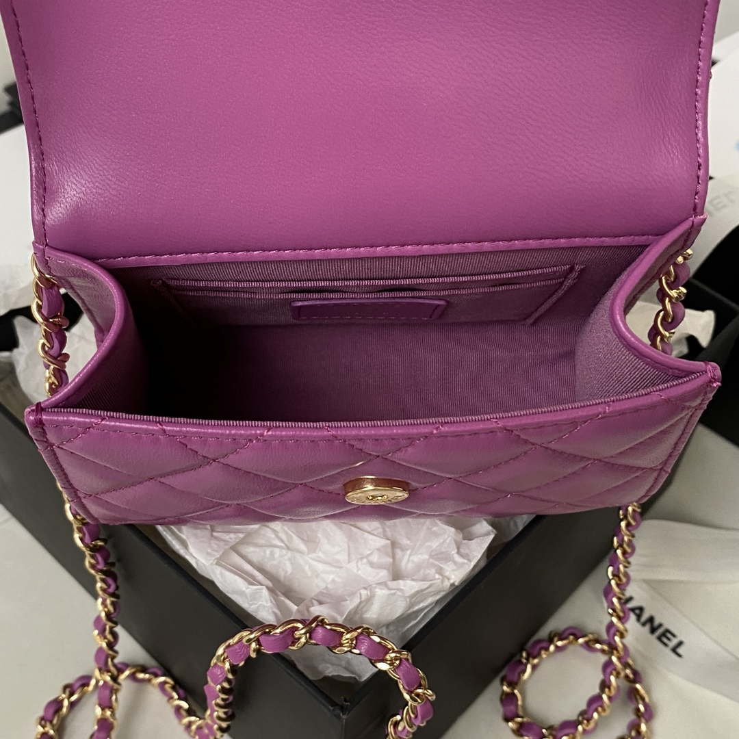 Chanel AP3513 Woc Clutch With Chain lambskin Imitation Pearls Enamel & Gold Purple