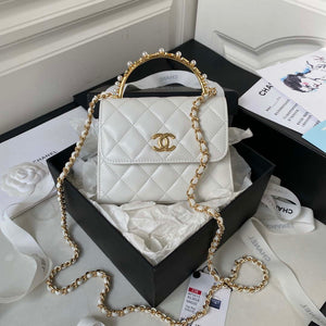 Chanel AP3513 Woc Clutch With Chain lambskin Imitation Pearls Enamel & Gold White - Default Title - View 1