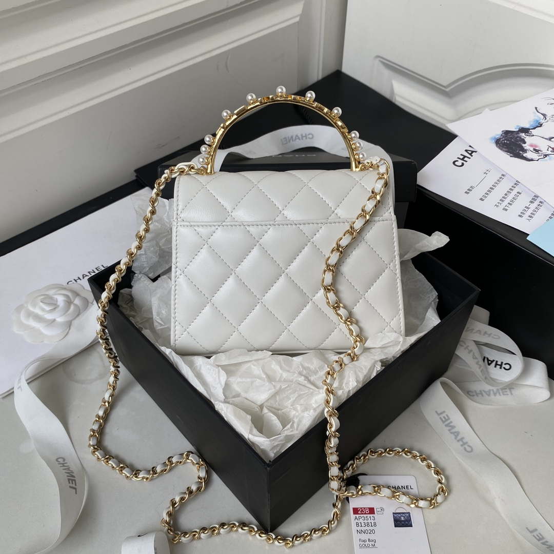 Chanel AP3513 Woc Clutch With Chain lambskin Imitation Pearls Enamel & Gold White - Default Title - View 2