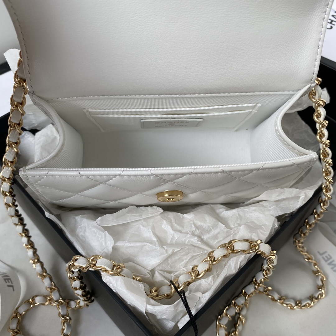 Chanel AP3513 Woc Clutch With Chain lambskin Imitation Pearls Enamel & Gold White - Default Title - View 7