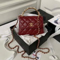 Chanel AP3513 Woc Clutch With Chain lambskin Imitation Pearls Enamel & Gold Wine Red - Default Title - View 1