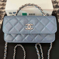 Chanel AP3566 Clutch with Chain Blue Shiny Crumpled Calfskin Strass & Ruthenium Finish Metal - Default Title - View 1
