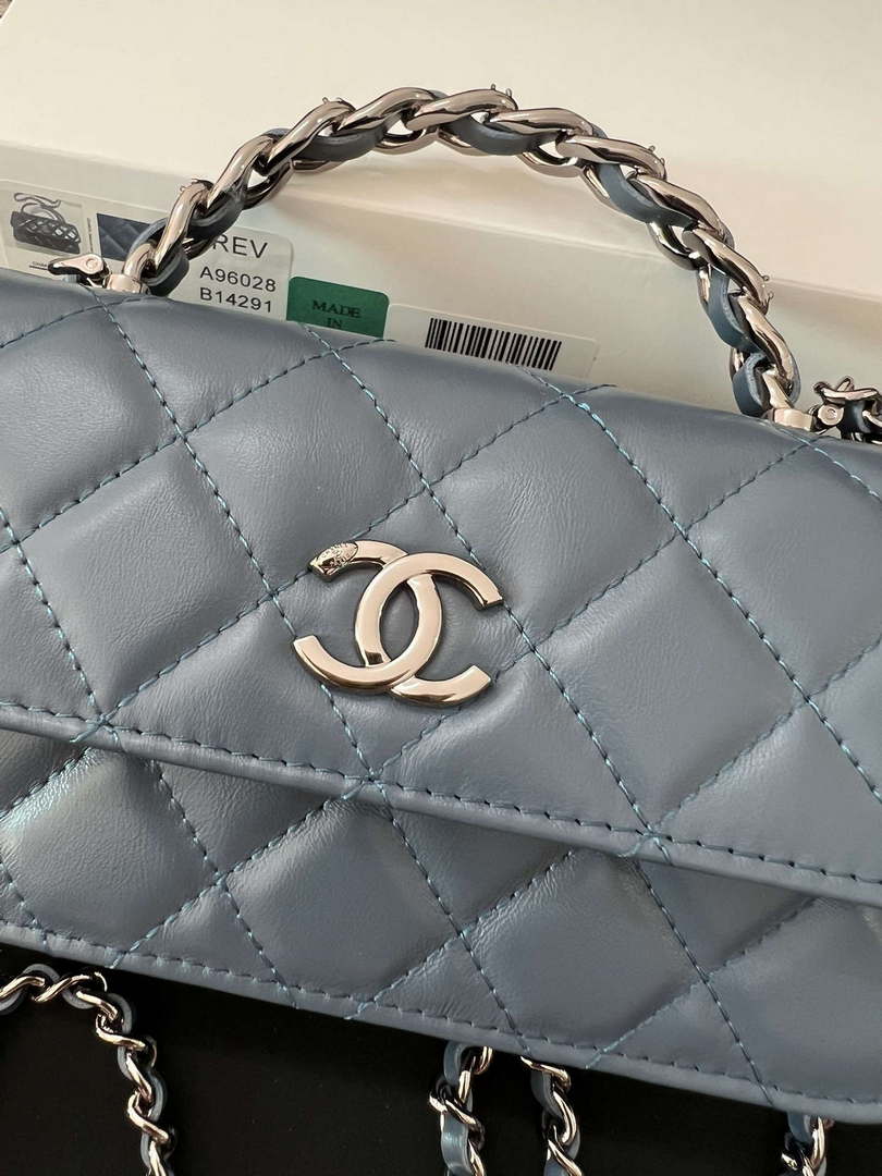 Chanel AP3566 Clutch with Chain Blue Shiny Crumpled Calfskin Strass & Ruthenium Finish Metal - Default Title - View 2