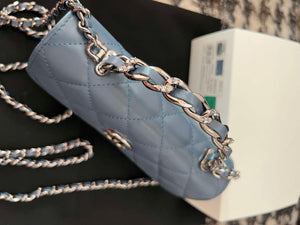 Chanel AP3566 Clutch with Chain Blue Shiny Crumpled Calfskin Strass & Ruthenium Finish Metal - Default Title - View 3