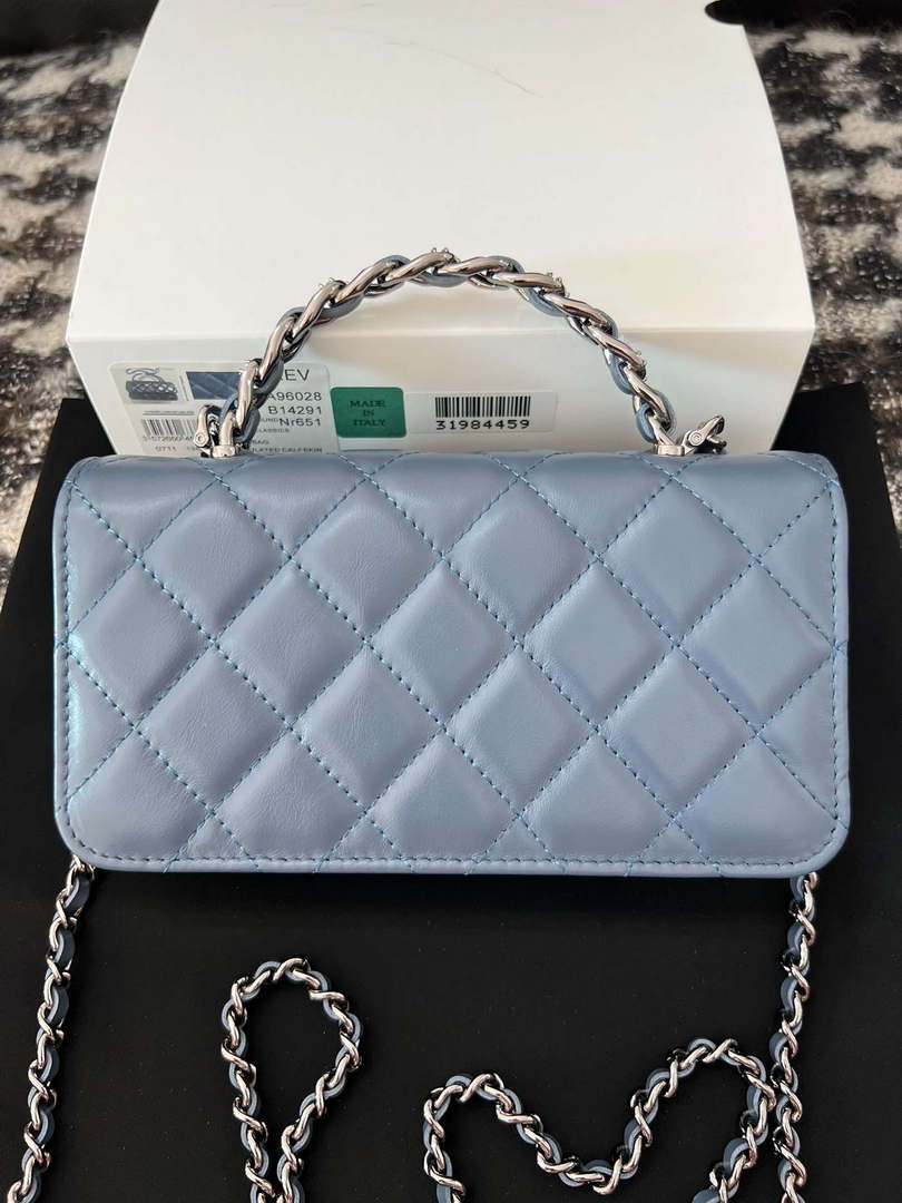 Chanel AP3566 Clutch with Chain Blue Shiny Crumpled Calfskin Strass & Ruthenium Finish Metal