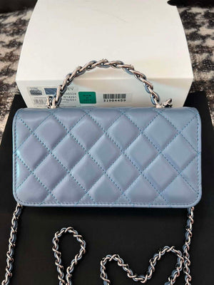 Chanel AP3566 Clutch with Chain Blue Shiny Crumpled Calfskin Strass & Ruthenium Finish Metal - Default Title - View 4
