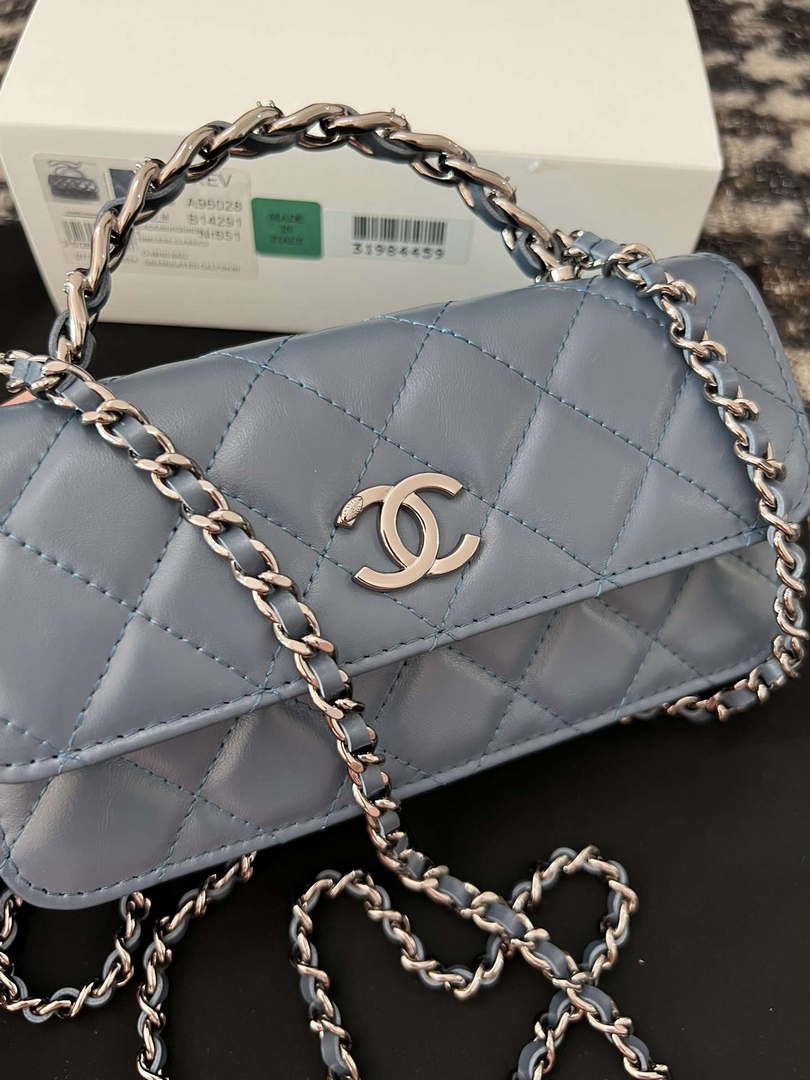Chanel AP3566 Clutch with Chain Blue Shiny Crumpled Calfskin Strass & Ruthenium Finish Metal
