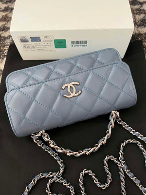 Chanel AP3566 Clutch with Chain Blue Shiny Crumpled Calfskin Strass & Ruthenium Finish Metal - Default Title - View 6