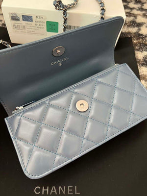 Chanel AP3566 Clutch with Chain Blue Shiny Crumpled Calfskin Strass & Ruthenium Finish Metal - Default Title - View 7