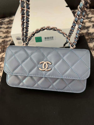 Chanel AP3566 Clutch with Chain Blue Shiny Crumpled Calfskin Strass & Ruthenium Finish Metal - Default Title - View 9