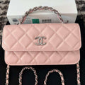 Chanel AP3566 Clutch with Chain Pink Shiny Crumpled Calfskin Strass & Ruthenium Finish Metal - Default Title - View 1