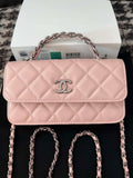 Chanel AP3566 Clutch with Chain Pink Shiny Crumpled Calfskin Strass & Ruthenium Finish Metal