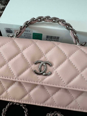 Chanel AP3566 Clutch with Chain Pink Shiny Crumpled Calfskin Strass & Ruthenium Finish Metal - Default Title - View 2