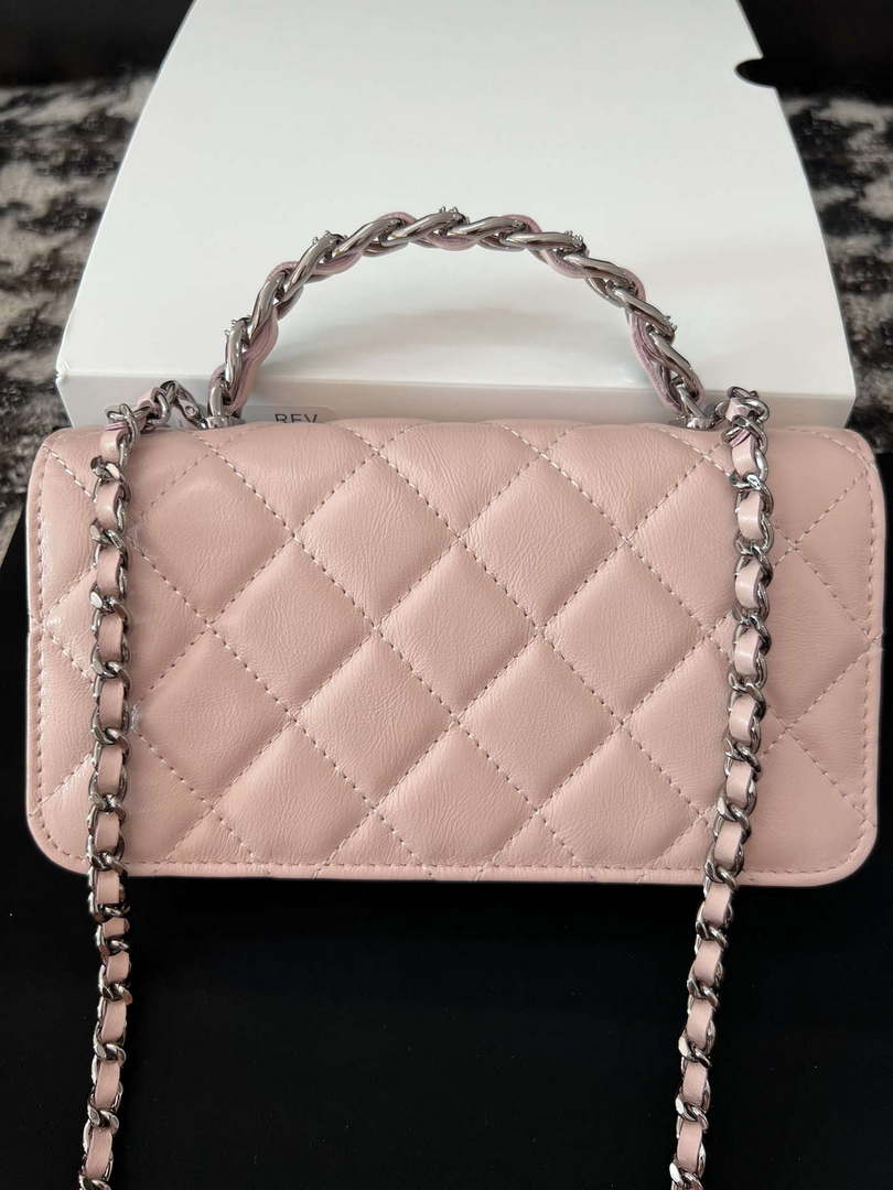 Chanel AP3566 Clutch with Chain Pink Shiny Crumpled Calfskin Strass & Ruthenium Finish Metal - Default Title - View 4