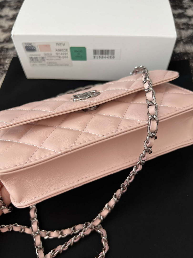 Chanel AP3566 Clutch with Chain Pink Shiny Crumpled Calfskin Strass & Ruthenium Finish Metal - Default Title - View 5