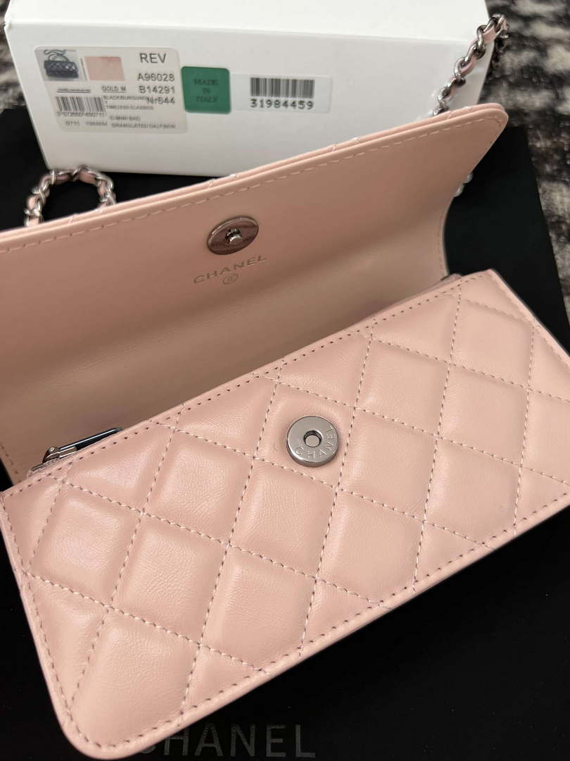 Chanel AP3566 Clutch with Chain Pink Shiny Crumpled Calfskin Strass & Ruthenium Finish Metal - Default Title - View 7