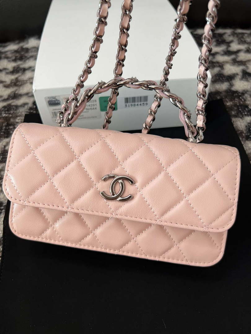 Chanel AP3566 Clutch with Chain Pink Shiny Crumpled Calfskin Strass & Ruthenium Finish Metal - Default Title - View 9