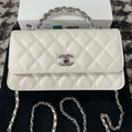 Chanel AP3566 Clutch with Chain White Shiny Crumpled Calfskin Strass & Ruthenium Finish Metal - Default Title - View 1