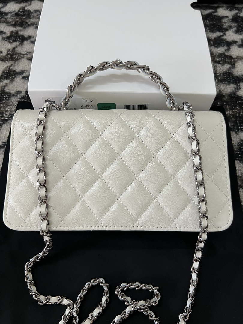 Chanel AP3566 Clutch with Chain White Shiny Crumpled Calfskin Strass & Ruthenium Finish Metal - Default Title - View 3