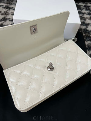 Chanel AP3566 Clutch with Chain White Shiny Crumpled Calfskin Strass & Ruthenium Finish Metal - Default Title - View 6