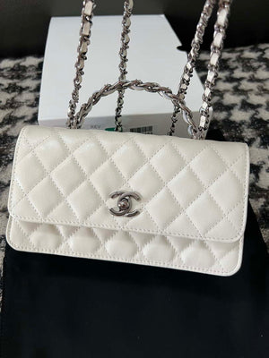 Chanel AP3566 Clutch with Chain White Shiny Crumpled Calfskin Strass & Ruthenium Finish Metal - Default Title - View 8