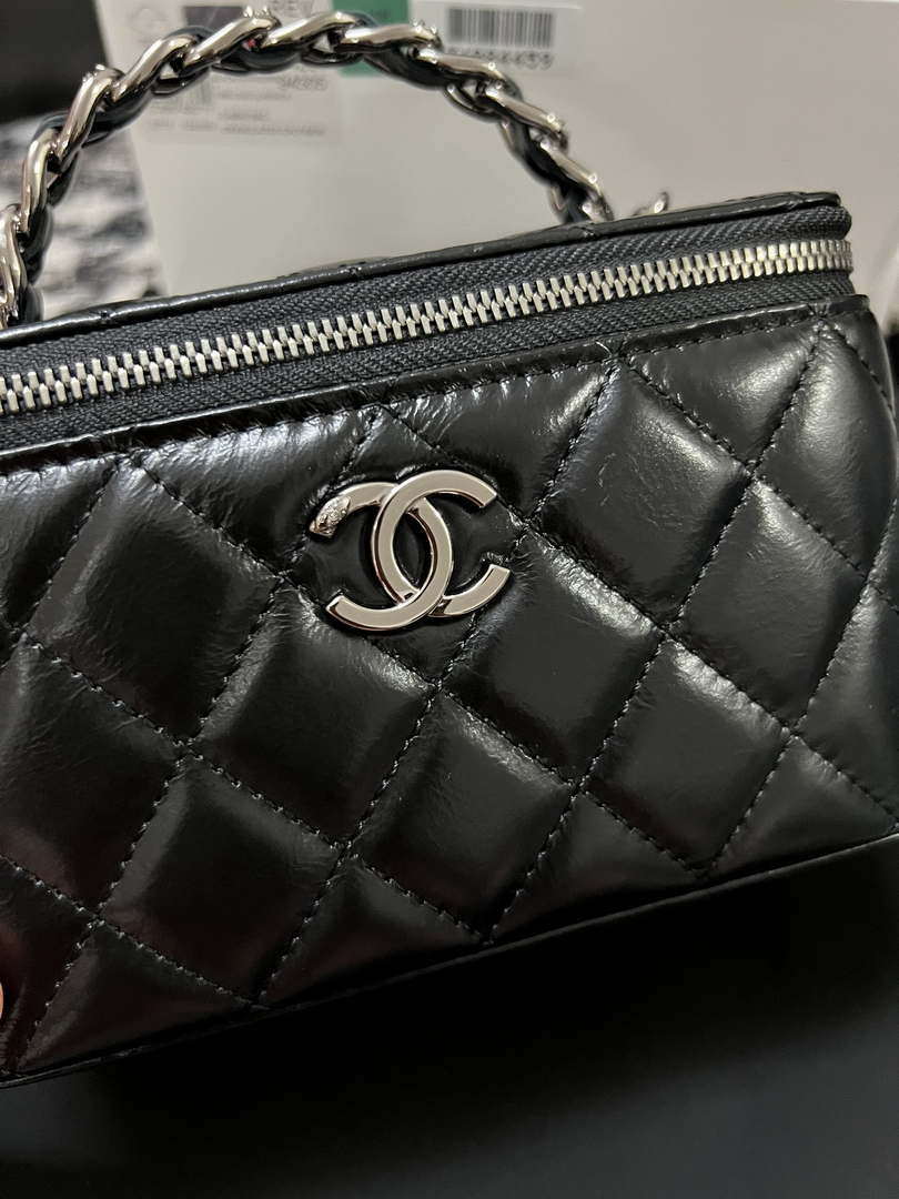 Chanel AP3593 Shiny Crumpled Calfskin Strass & Ruthenium-Finish Metal Black