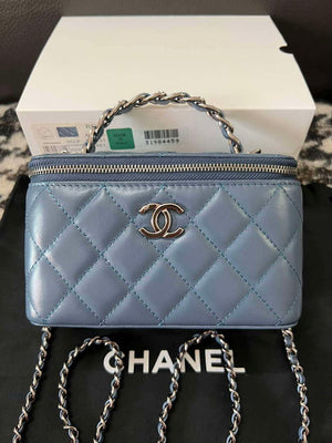 Chanel AP3593 Shiny Crumpled Calfskin Strass & Ruthenium-Finish Metal Blue - Default Title - View 1
