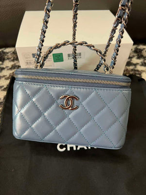 Chanel AP3593 Shiny Crumpled Calfskin Strass & Ruthenium-Finish Metal Blue - Default Title - View 7