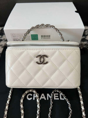 Chanel AP3593 Shiny Crumpled Calfskin Strass & Ruthenium-Finish Metal White - Default Title - View 1