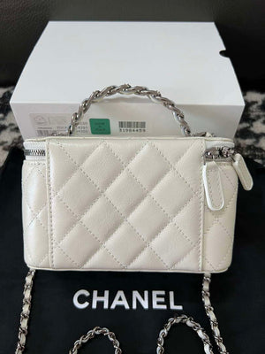 Chanel AP3593 Shiny Crumpled Calfskin Strass & Ruthenium-Finish Metal White - Default Title - View 3