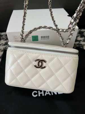 Chanel AP3593 Shiny Crumpled Calfskin Strass & Ruthenium-Finish Metal White - Default Title - View 6