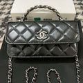 Chanel AP3566 Clutch with Chain Black Shiny Crumpled Calfskin Strass & Ruthenium Finish Metal - Default Title - View 1