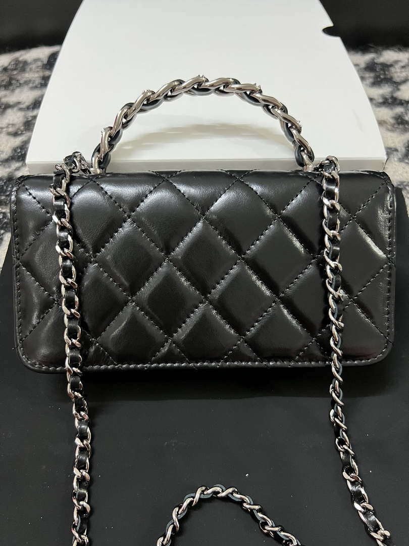 Chanel AP3566 Clutch with Chain Black Shiny Crumpled Calfskin Strass & Ruthenium Finish Metal