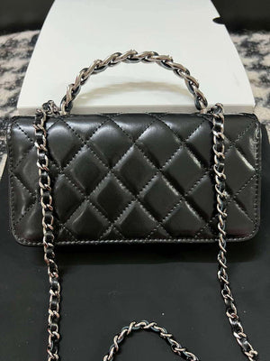 Chanel AP3566 Clutch with Chain Black Shiny Crumpled Calfskin Strass & Ruthenium Finish Metal - Default Title - View 3