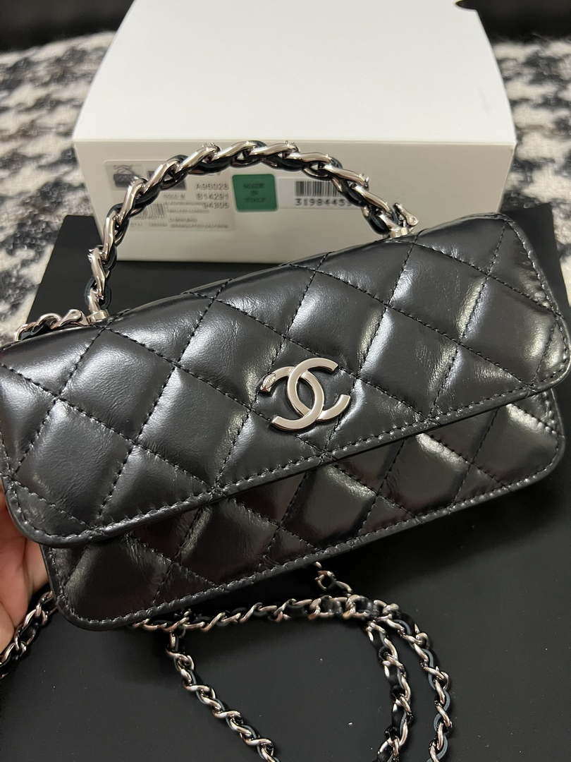 Chanel AP3566 Clutch with Chain Black Shiny Crumpled Calfskin Strass & Ruthenium Finish Metal
