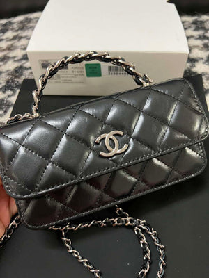 Chanel AP3566 Clutch with Chain Black Shiny Crumpled Calfskin Strass & Ruthenium Finish Metal - Default Title - View 4